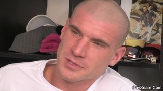 Snared bald man gives head and rides gay cock