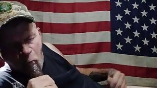 Sucking Black dildo jacking off eating my own cum